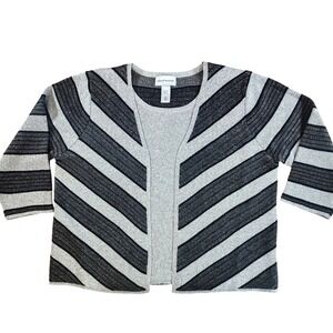 Alfred Dunner Size L Striped Holiday Sparkle 3/4 Sleeve Open Front Cardigan Top